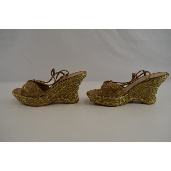 Stuart Weitzman Espadrilles Size 9.5S Strappy Open Toe Wedge Sandals Shiny - Picture 3 of 10